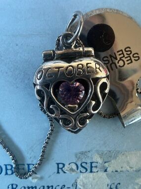 October Birthstone Heart Locket Pendant Necklace - Purple